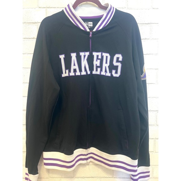 New Era Los Angeles Lakers Track Jacket Black Purple Full Zip Varsity Mens L